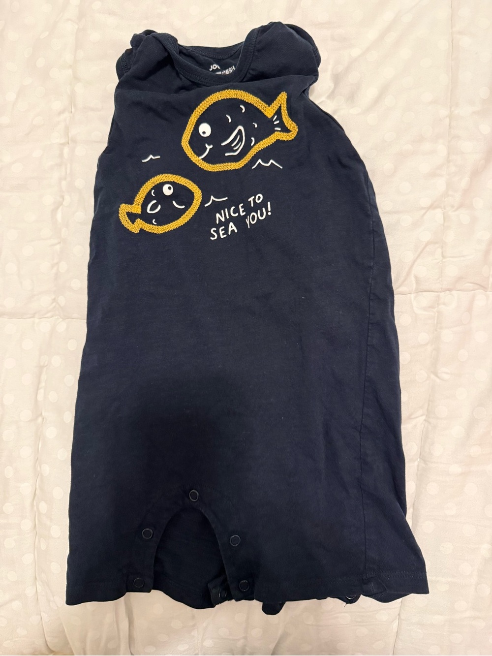 Joe Fresh Navy One-Piece Romper with Yellow Fish Applique